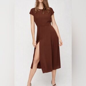 Aritzia Babaton Brown Midi Dress Side Slit Open Back Size 2